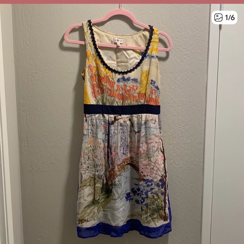 Anthropologie We Love Vera New York Amsterdam Summer City Park silk dress Size 2